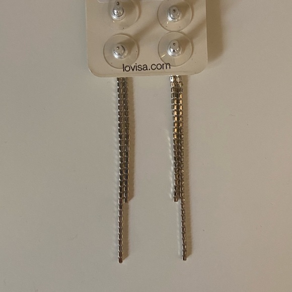 Lovisa Long Drop Glam Sparkle Silver Dangle Stud Earrings - Picture 5 of 6